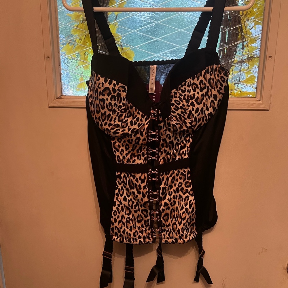 Leopard Print Corset Top with Black Straps